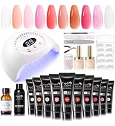 Candy Lover Poly Nail Gel Kit with UV Light, 10 Pink Clear Red Brown Colors, Poly Nail Extension ...