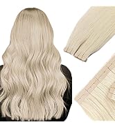 Benehair Tape in Hair Extensions Human Hair Platinum Blonde 18 Inch 20pcs 50g/pack Straight Hair ...