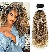 REMY HAIR Ombre Curly Hair Bundles 1 Bundle T1b/27 Color Kinky Curly Bundles Ombre Blonde 100% Re...