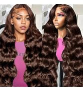 Tiwugi 28 Inch 13x6 Chocolate Brown Body Wave Human Hair Wigs Pre Plucked Body Wave Human Hair La...