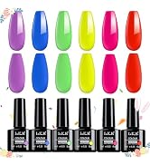 LKE Summer Neon Gel Nail Polish Set 6 Colors Purple Hot Pink Blue Red Yellow Gel Polish Kit Nail ...