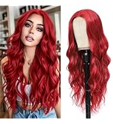 Long Red Wig for Women 26Inch Wavy Curly Red Hair Wigs Synthetic Hair Replacement Wig Heat Resist...
