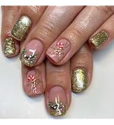 Christmas Press on Nails Short Square MABKJLF French Tip Fake Nails Winter False Nails with Cane ...