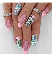 LymwLphbb 24pcs Glamorous Faux Nails, Mixed Designs with Rhinestones and Glitter, Pink and Irides...