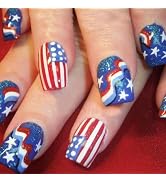 4th of July False Nails Short Square Independence Day Press on Nails American Flag Glue on Nail w...