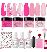 Honey Joy Dip Powder Nail Kit Starter, 4 Colors Hot Pink Glitter Fine Dipping Powder Liquid Set w...