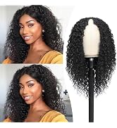 HUA V Part Curly Wig Human Hair 12 Inch Kinky Curly V Part Wig Human Hair Mixed Synthetic 180% De...