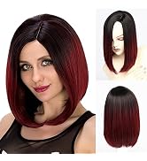 BESTUNG Short Bob Wigs Straight Hair Wigs for Women Party Cosplay Accessories Full Wig (Black to ...