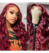 99j Burgundy Body Wave Lace Front Wigs Human Hair Pre Plucked 13x4 Transparent HD Lace Frontal Wi...