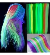 20 Pcs Glow in the Dark Hair Extensions Clip in Hair Extensions Colroful Luminous Hair Piece 22in...