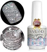 Saviland 15ML Super Glitter Gel Nail Polish - Silver Reflective Gel Polish Soak Off U V LED Spark...