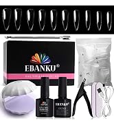 EBANKU Nail Gel Glue x Nails Tips Kit, 2x15ML 6 In 1 Nail Glue Gel, 500Pcs Extra Long Clear Coffi...