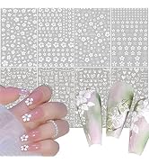 8 Sheets White Nail Art Stickers - Flower for Nail Sticker Nail Foil Transfer Decals Heart White ...