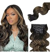 Lashey Seamless Clip in Hair Extensions Human Hair 110g 7pcs Body Wave Natural Black Mixed Chestn...