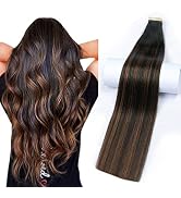 ShowJarlly Tape in Hair Extensions Human Hair 16 inch Omber Off Black Mixed Light Brown Slim Lowl...