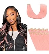Lashey Tape in Hair Extensions Human Hair 25g 10pcs 14 Inch Pink Tape in Extensions with Highligh...