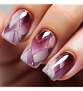 Press on Nails Medium Square MABKJLF Fake Nails Wine Red Full Cover Broken Crack False Nails with...