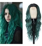 Long Green Wig for Women 26Inch Wavy Curly Ombre Green Hair Wigs Synthetic Hair Replacement Wig H...