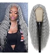 xccoco Curly Wig Long Grey Wigs for Black Women Long Deep Wave Synthetic Lace Front Wig with 4