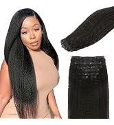 Lashey Hair Extensions Seamless Clip in Real Human Hair Natural Black 18 Inch 110g 7Pcs Kinky Sta...