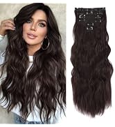 NAYOO Clip in Hair Extensions for Women 20 Inch Long Wavy curly Dark Brown Hair Extension Full He...