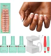 Modelones Gel Nail Kit with LED Light, 150 PCS Extra Short Pink Square Press On Nails, 15 Sizes F...