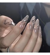 Press On Nails Short Medium Fake Nails Almond, Full Cover Acrylic Gel Nails, Reusable False Nail ...