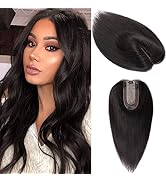 S-noilite Hair Toppers for Women Real Human Hair Topper no Bangs 12 Inch #1B Natural Black Silk B...