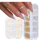 2 Boxes Nail Art Pearls Flatback Pearl - Gold Silver Nail Art Caviar Beads 3D Steel Metal Nail Ch...
