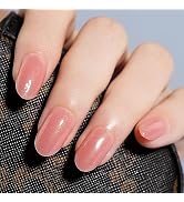 Holographic Nude Press on Nails, BettyCora Short Almond Press Nails 12 Sizes 24 Pcs Fake False Na...