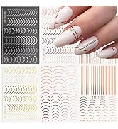Line Nail Art Stickers Rose Gold Silver Metal Nail Sticker Nail Art Supplies 3D Metallic Curve St...