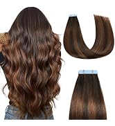 Sunya Tape in Hair Extensions Human Hair Balayage Dark Brown to Chestnut Brown 16 Inch 40g/pack 2...