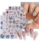 5D Embossed Luxury Nail Stickers Vintage Engraved Flowers Lace Nail Decals Nail Art Supplies Carv...