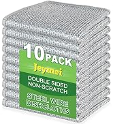 Jeymei 10pcs Non Scratch Wire Dishcloth Multipurpose Wire Dishwashing Rag for Wet and Dry,Metal S...