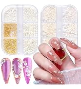2 Boxes Nail Art Pearls Half Round Pearl & Mini Metal Nail Art Caviar Beads Flatback White AB Hal...
