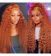 Aveiyce Ginger Orange Deep Wave Lace Front Wigs Human Hair Colored 13x4 HD Transparent Lace Front...