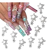 RODAKY 10PCS Star Nail Charms with Crystals Diamonds Rhinestones 3D Stars Charms Metal Alloy Silv...