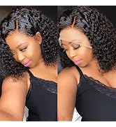 YMSGIRL Curly Lace Front Wig Human Hair 13x6 Lace Front Wigs Short Curly Bob Wigs For Black Women...