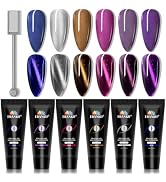 EBANKU 6 Colors Poly Nails Extension Gel Cat Eye Glitter Poly Gel Nail Colors Kit Nail Builder Ge...