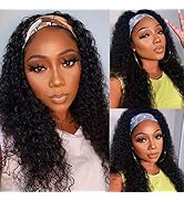 Headband Wigs Human Hair Deep Curly Wig 18 Inch Headband Wig Deep Wave None Lace Front Wigs for B...
