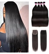 Straight Bundles Human Hair with Closure 20 22 24 26+18 Inch 100% Unprocessed Virgin Human Hair E...