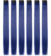 6PCS Colored Blue Hair Extensions Straight Multicolor Clip in Hair Extensions Colorful 22 Inch Ra...