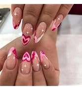 French Tip Press On Nails Short Medium Fake Nails Almond, Heart Full Cover Acrylic Gel Nails, Reu...