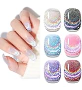 MIZHSE Cat Eye Gel Nail Polish: Glitter Rainbow Holographic Gel Polish with Magnet, Reflective Tr...