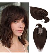 S-noilite Hair Toppers for Women Real Human Hair Topper with Bangs 8 Inch #2 Dark Brown Silk Base...