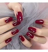 Medium Length Purple Red Press on Nails Glossy Oval False Nails Fake Fingernails Art Tips Set for...