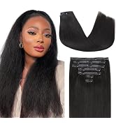 Lashey Seamless Clip in Hair Extensions Human Hair Yaki Straight Clip in Hair Extensions 16 Inch ...