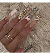 BABALAL Extra Long Press on Nails Square Fake Nails French Tip Glue on Cash Dollar Design Luxury ...