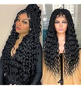 Annivia Black Full Lace Faux Locs Braided Wigs for Black Women Goddess Faux Locs Crochet Wigs wit...