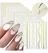 10 Sheets Gold Lines Nail Art Stickers Decal,Metal Geometric Stripe Wavy Line Self Adhesive Nail ...